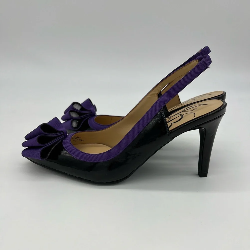 J Renee Marva Slingback Size 7 M Black Patent Leather Purple Bow - Picture 7 of 16